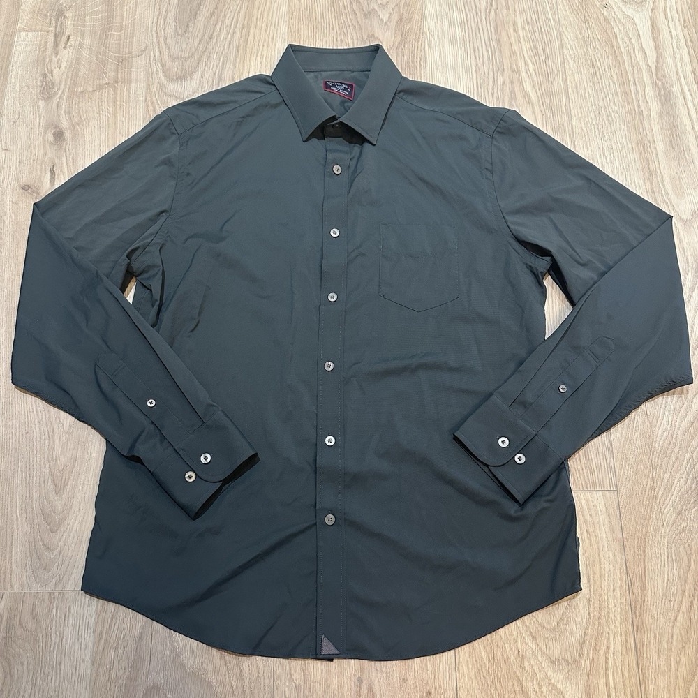 UNTUCKit Men's Sz Large Green performance button up casual shirt EUC‎